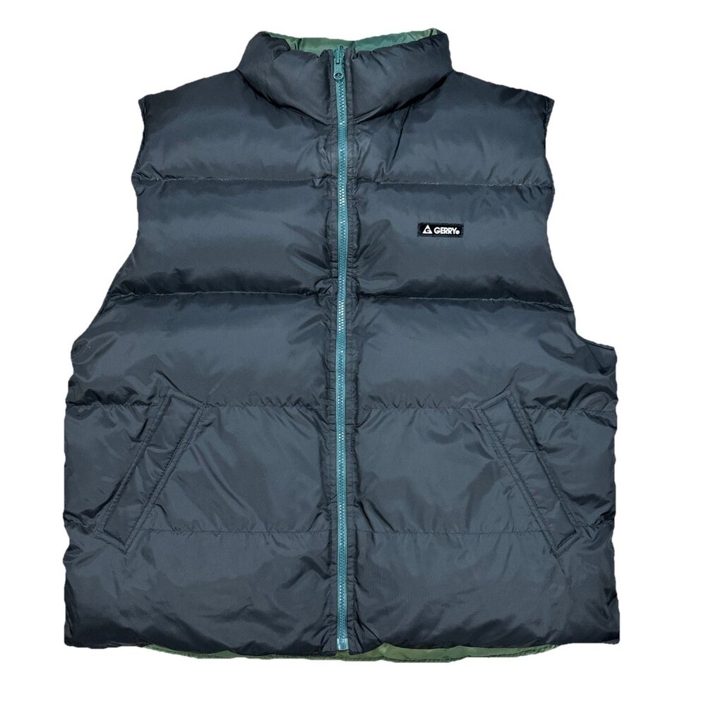 Gerry Reversible Down Vest Black Green Full Zip Nylon Mens Size XL